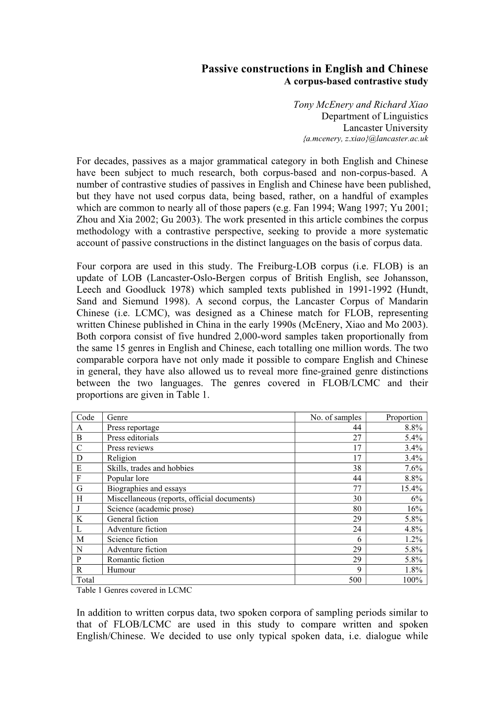 Passive Constructions in English and Chinese