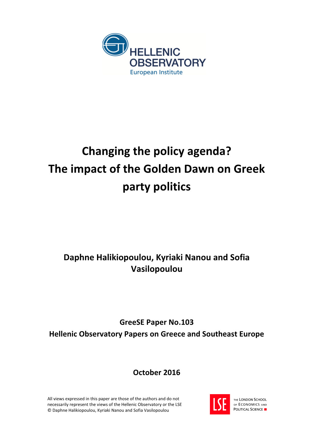 The Impact of the Golden Dawn on Greek Party Politics