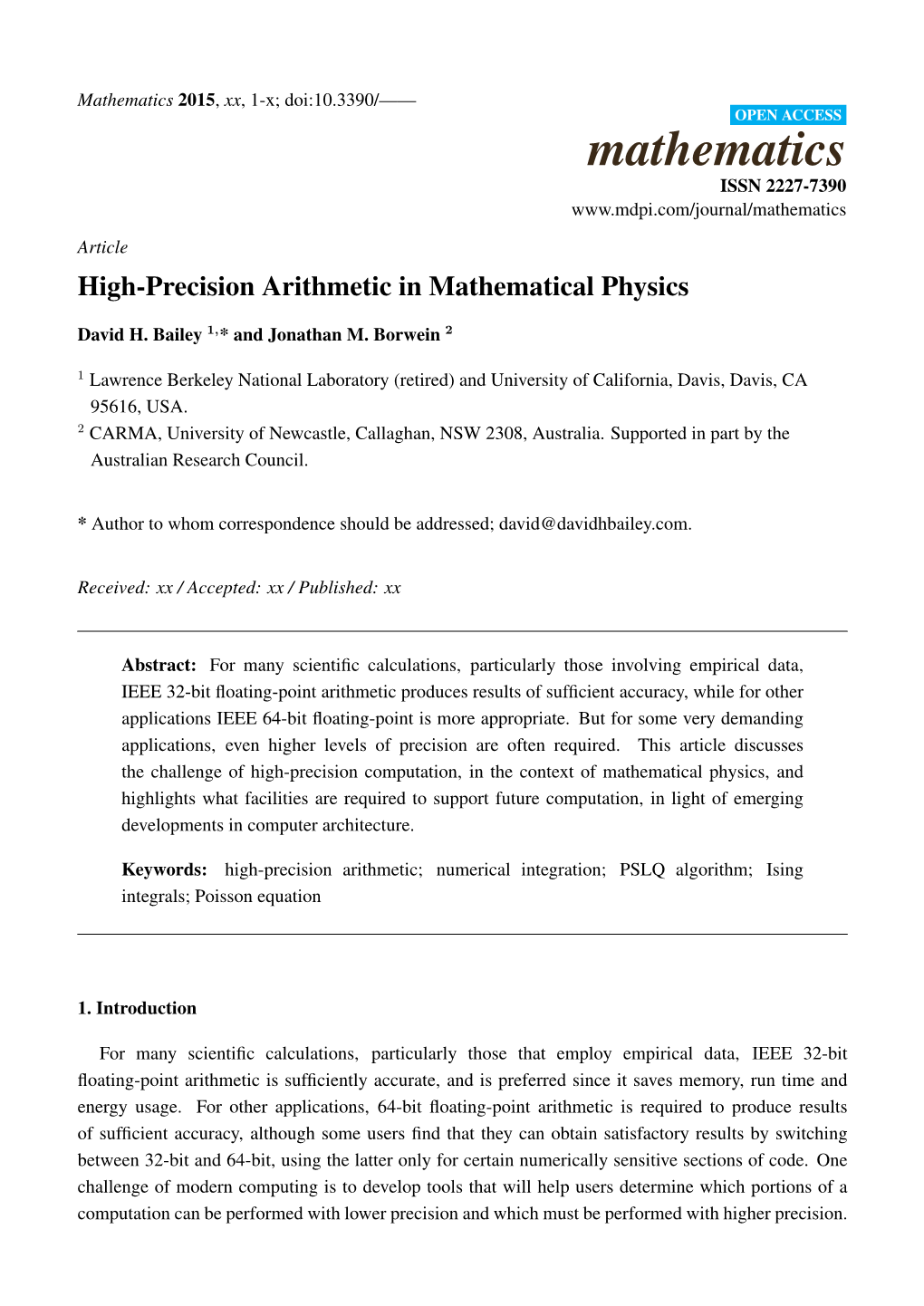 High-Precision Arithmetic in Mathematical Physics