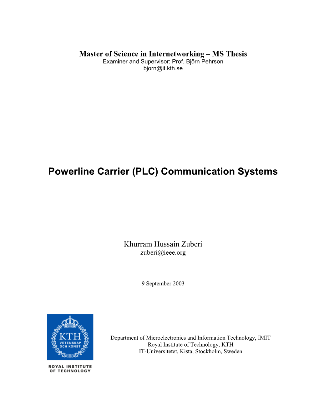 Powerline Carrier (PLC) Communication Systems