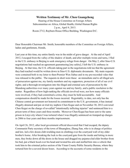Written Testimony of Mr. Chen Guangcheng
