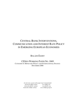 Central Bank Interventions, Communication and Interest Rate Policy in Emerging European Economies