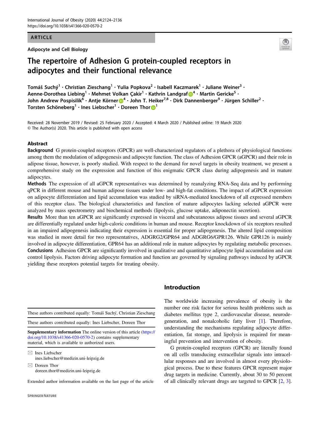 The Repertoire of Adhesion G Protein-Coupled Receptors in Adipocytes and Their Functional Relevance