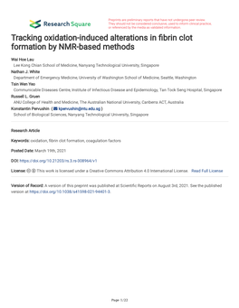 Tracking Oxidation-Induced Alterations in Brin Clot Formation by NMR