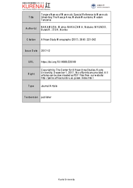 Title Tongwe Names of Mammals: Special Reference to Mammals