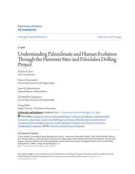 Understanding Paleoclimate and Human Evolution Through the Hominin Sites and Paleolakes Drilling Project Andrew Cohen University of Arizona