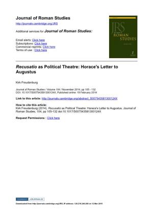 Journal of Roman Studies Recusatio As Political Theatre