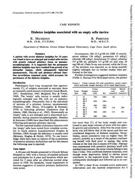 Diabetes Insipidus Associated with an Empty Sella Turcica R