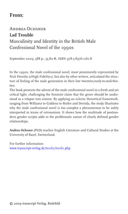 Andrea Ochsner Lad Trouble Masculinity and Identity in the British Male Confessional Novel of the 1990S