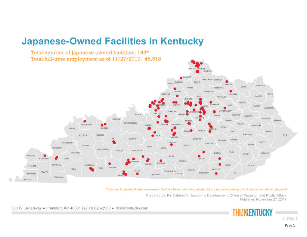 Japanese-Owned Facilities in Kentucky