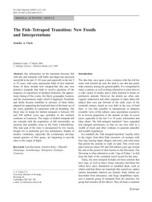 The Fish–Tetrapod Transition: New Fossils and Interpretations