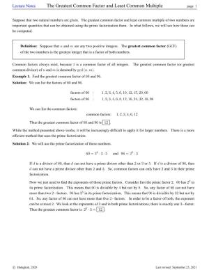 The Greatest Common Factor and Least Common Multiple Page 1