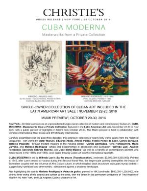 Single-Owner Collection of Cuban Art Included in the Latin American Art Sale | November 22-23, 2016