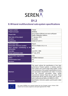 E-/W-Band Multifunctional Sub-System Specifications