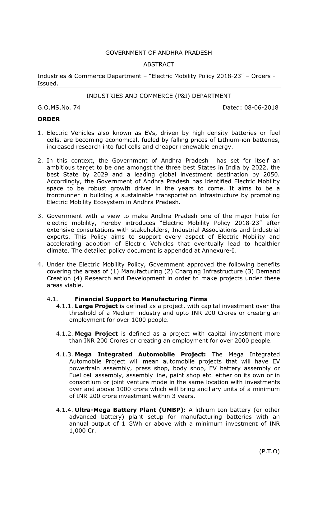 AP Electric Vehicle Policy 2018