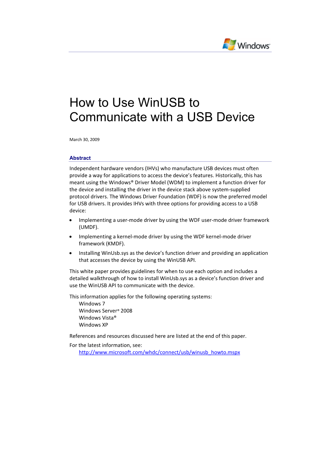 How to Use Winusb to Communicate with a USB Device