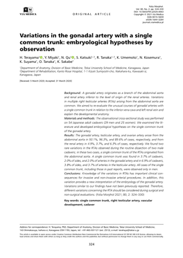 Variations in the Gonadal Artery with a Single Common Trunk: Embryological Hypotheses by Observation H