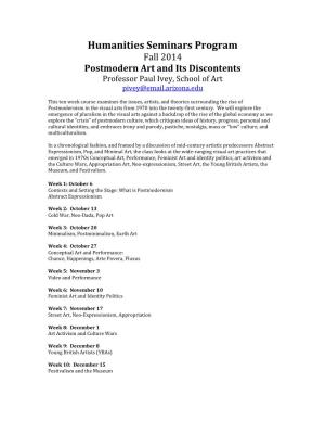 Postmodern Art and Its Discontents Professor Paul Ivey, School of Art Pivey@Email.Arizona.Edu