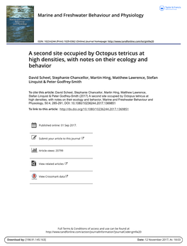 A Second Site Occupied by Octopus Tetricus at High Densities, with Notes on Their Ecology and Behavior