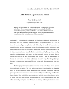John Dewey's Experience and Nature