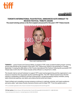Media Release Toronto International Film Festival