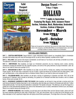 Our Holland Itinerary