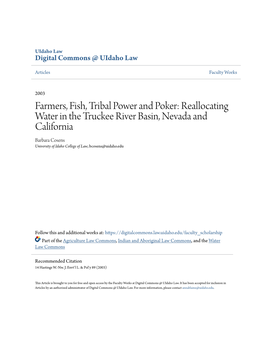 Reallocating Water in the Truckee River Basin, Nevada and California Barbara Cosens University of Idaho College of Law, Bcosens@Uidaho.Edu
