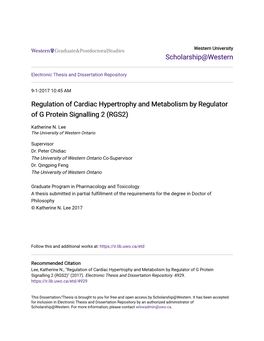 Regulation of Cardiac Hypertrophy and Metabolism by Regulator of G Protein Signalling 2 (RGS2)