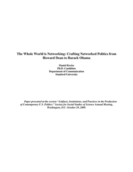 The Whole World Is Networking: Crafting Networked Politics from Howard Dean to Barack Obama