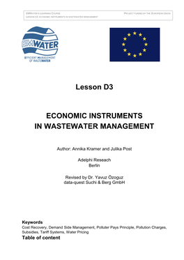 Lesson D3 ECONOMIC INSTRUMENTS in WASTEWATER MANAGEMENT