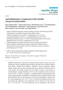 Anti-Inflammatory Components of the Starfish Astropecten Polyacanthus