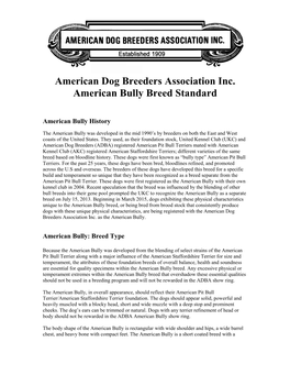 American Dog Breeders Association Inc. American Bully Breed Standard