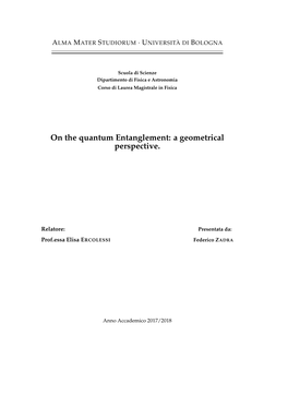 On the Quantum Entanglement: a Geometrical Perspective