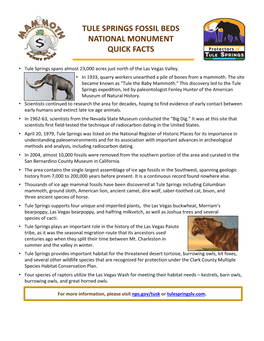 Tule Springs Fossil Beds National Monument Quick Facts