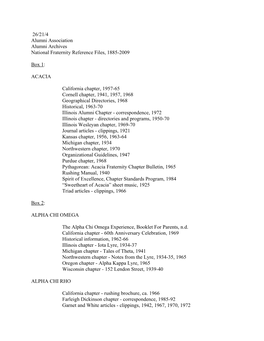 26/21/4 Alumni Association Alumni Archives National Fraternity Reference Files, 1885-2009