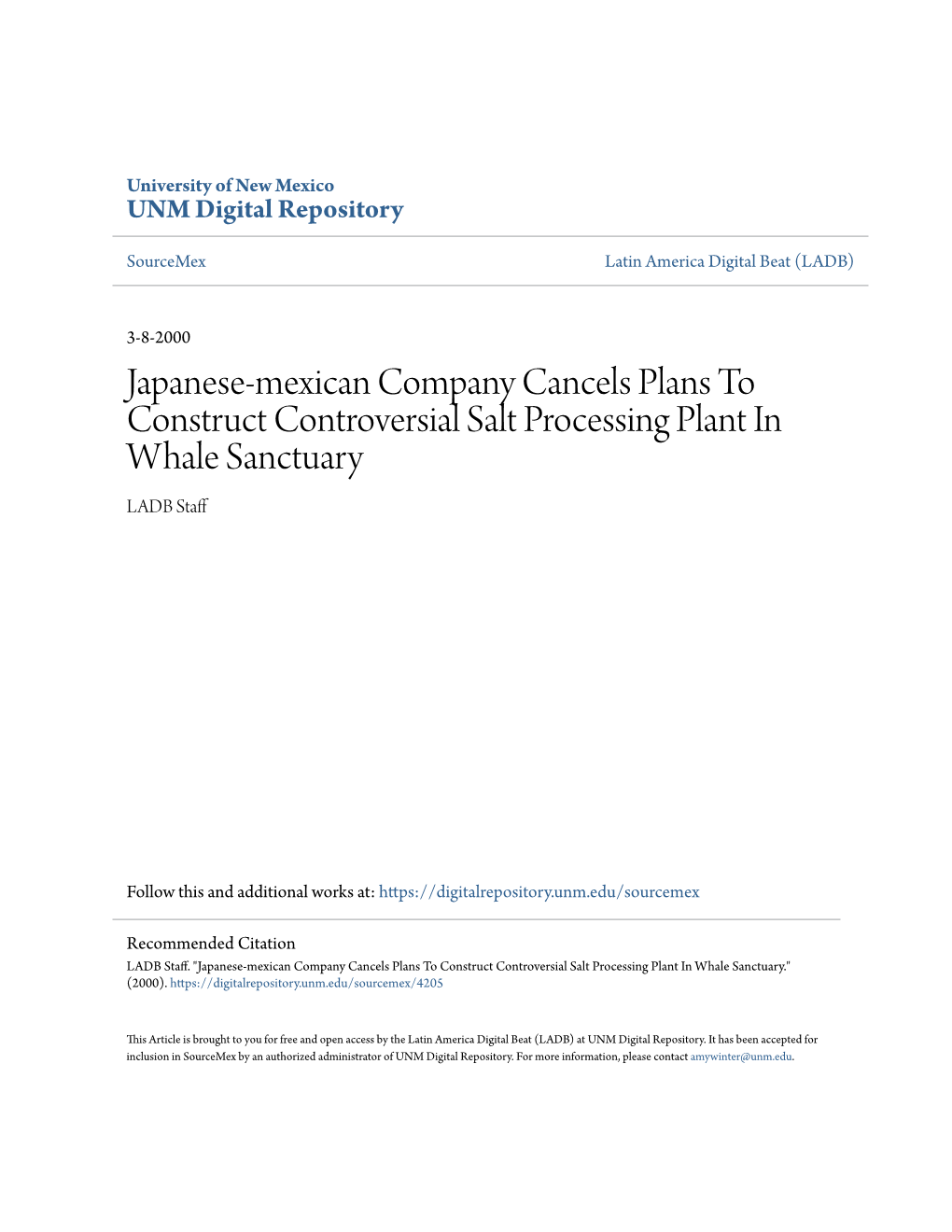 Japanese-Mexican Company Cancels Plans to Construct Controversial Salt Processing Plant in Whale Sanctuary LADB Staff