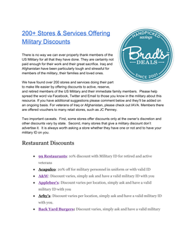 200+ Stores & Services Offering Military Discounts