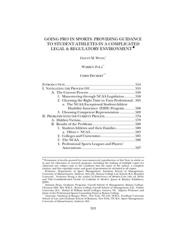 Going Pro in Sports: Providing Guidance to Student-Athletes in a Complicated♦ Legal & Regulatory Environment