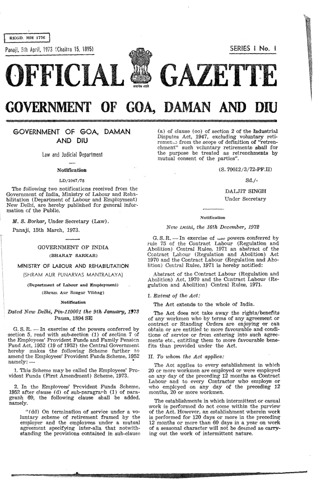 Official Gazette :Government of Goa, Daman and Diu