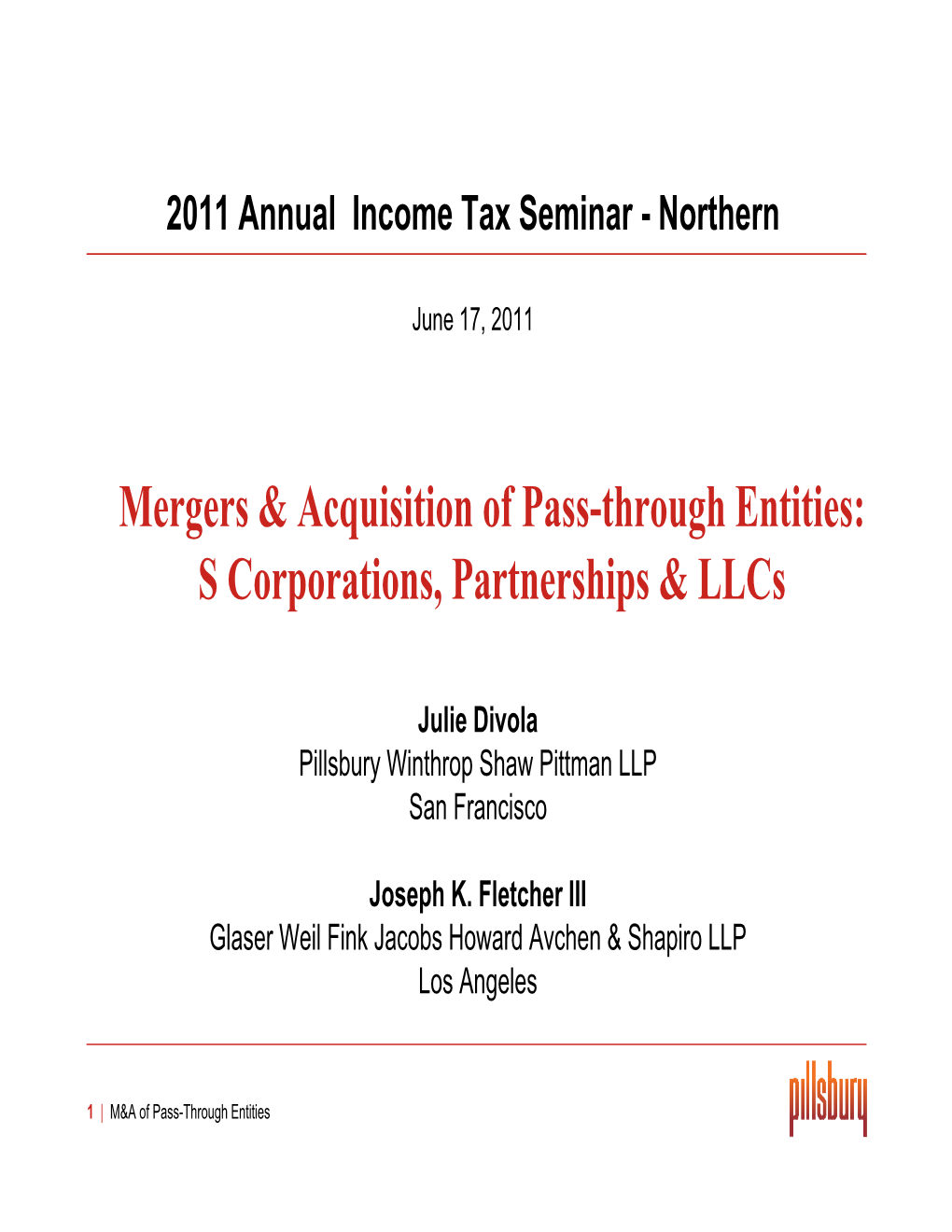 Mergers & Acquisition of Pass-Through Entities