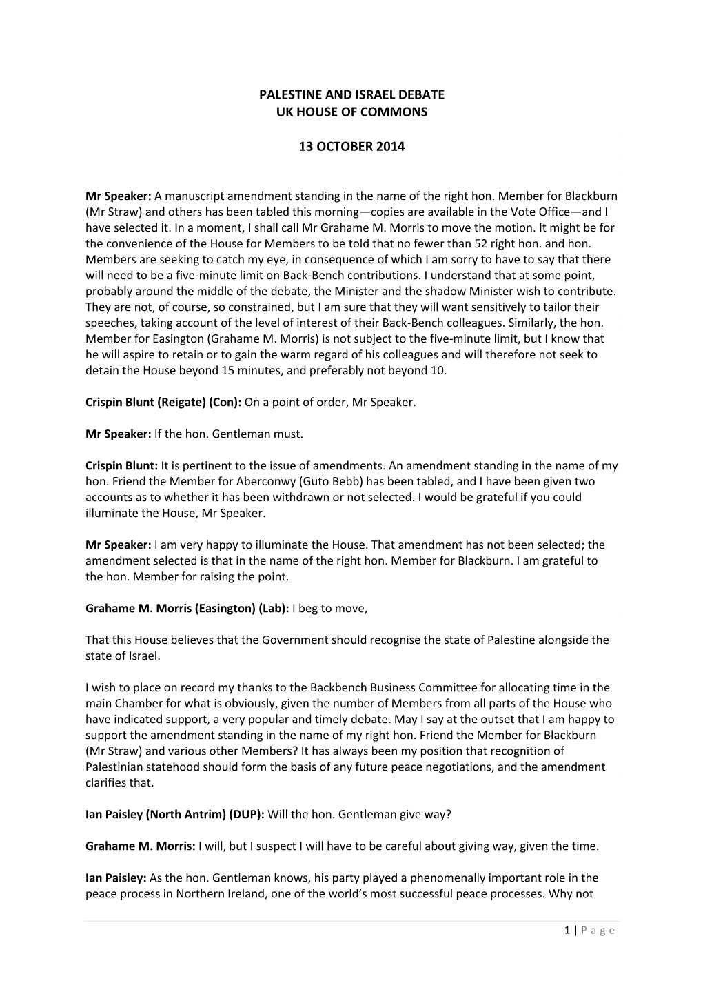 Palestine and Israel Debate Uk House of Commons 13