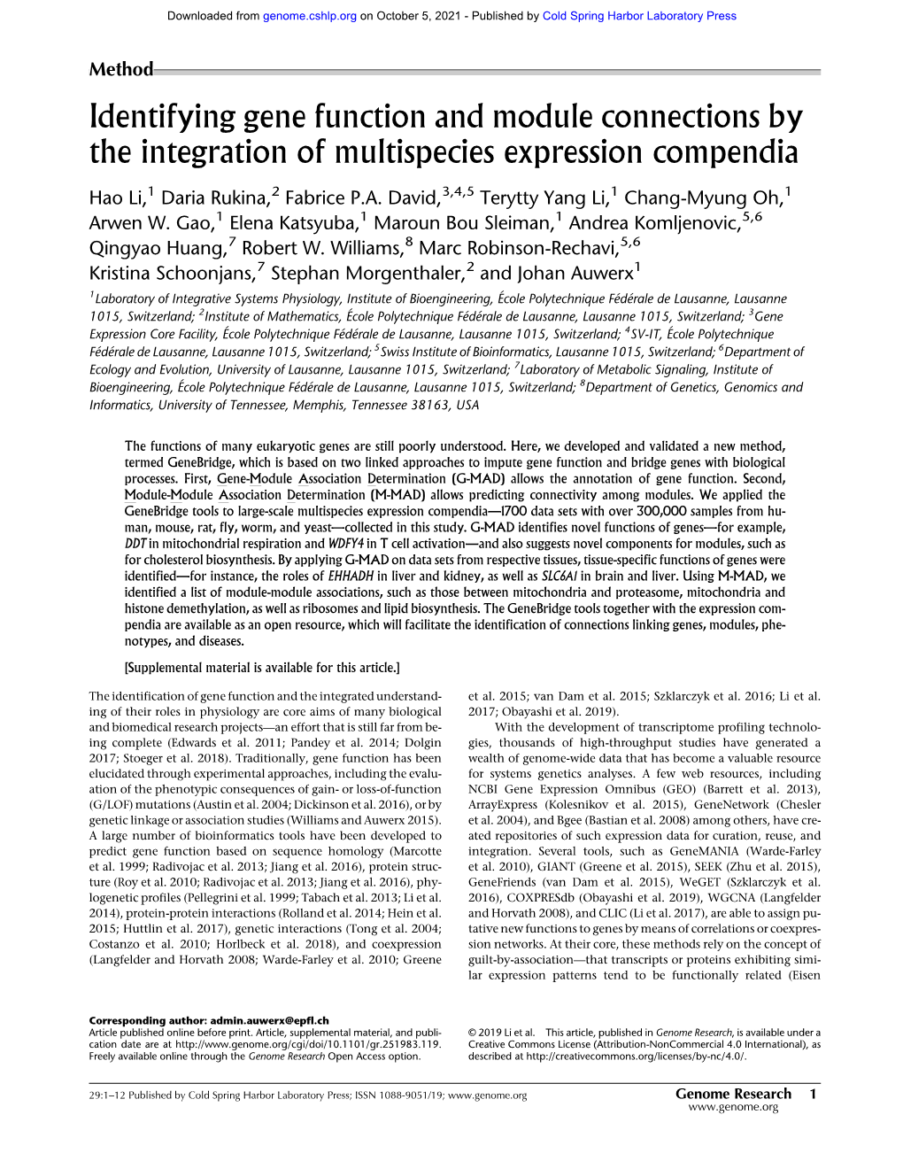 Identifying Gene Function and Module Connections by the Integration of Multispecies Expression Compendia