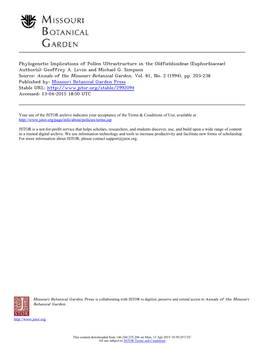 Phylogenetic Implications of Pollen Ultrastructure in the Oldfieldioideae (Euphorbiaceae) Author(S): Geoffrey A