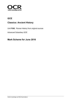 Mark Scheme F392 Roman History from Original Sources June 2016