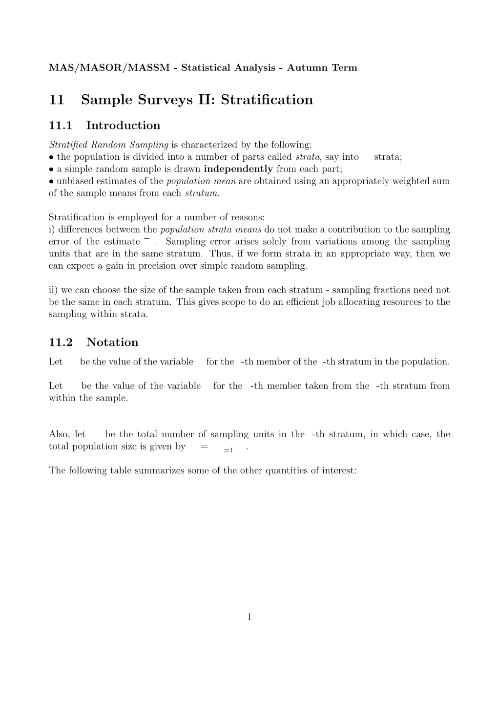 11 Sample Surveys II: Stratification