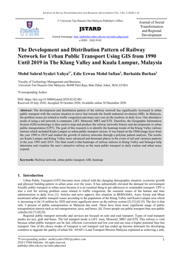 The Development and Distribution Pattern of Railway Network for Urban Public Transport Using GIS from 1990 Until 2019 in the Klang Valley and Kuala Lumpur, Malaysia