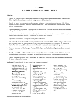 Sustaining Biodiversity: the Species Approach 1 Chapter 12: Learning Log Instructions: Answer the Following Questions on a Separate Piece of Paper