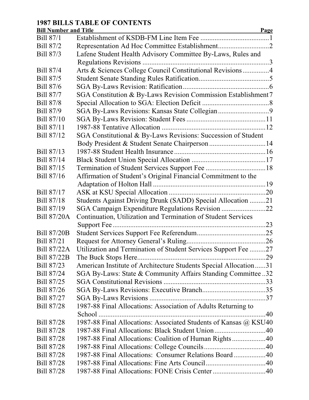 Bill 87/1 Establishment of KSDB-FM Line Item Fee