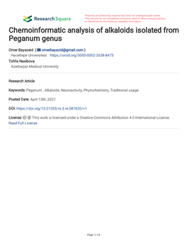 Chemoinformatic Analysis of Alkaloids Isolated from Peganum Genus
