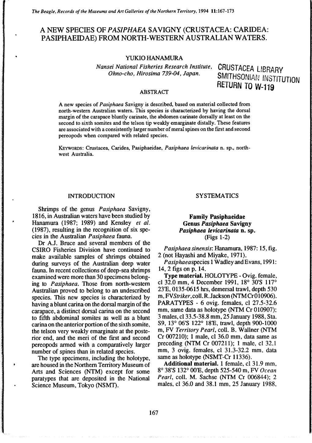 Crustacea: Caridea: Pasiphaeidae) from North-Western Australian Waters